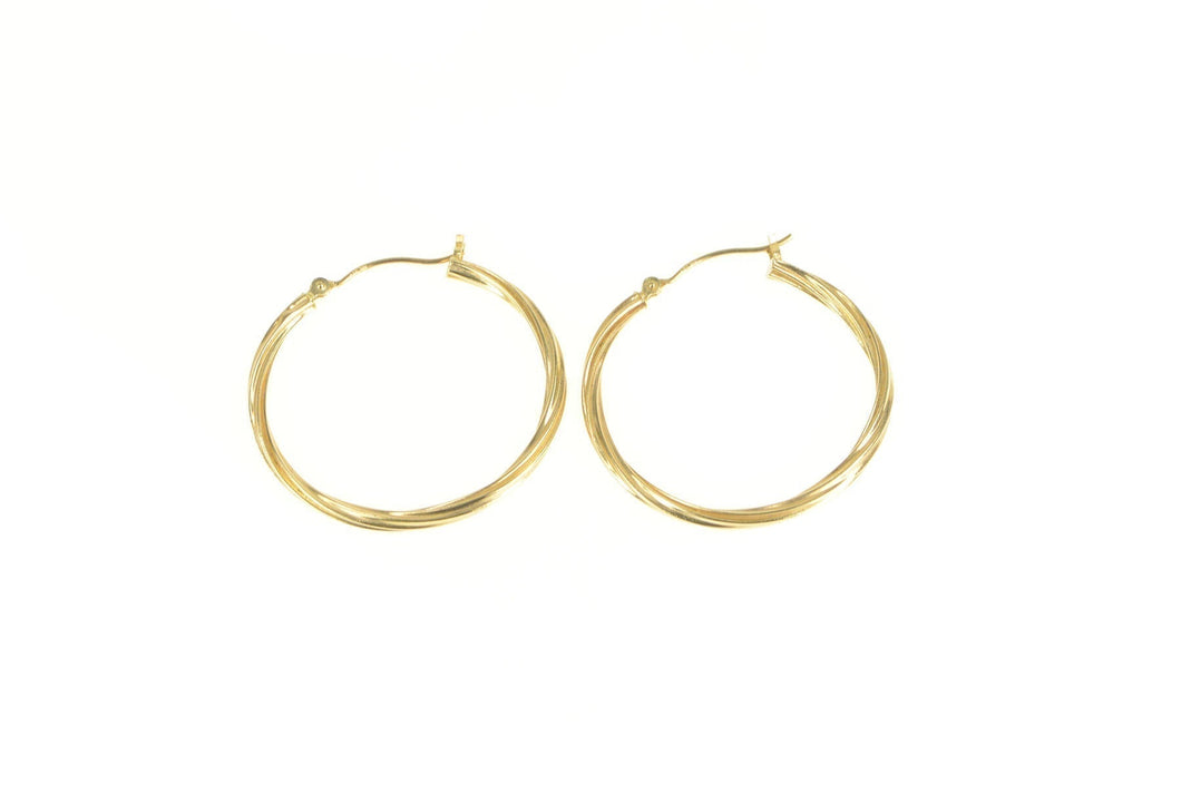 10K 30.4mm Twist Design Grooved Round Hoop Earrings Yellow Gold