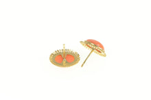 Load image into Gallery viewer, 14K Oval Coral Cabochon Retro Classic Stud Earrings Yellow Gold