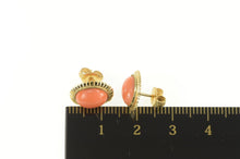 Load image into Gallery viewer, 14K Oval Coral Cabochon Retro Classic Stud Earrings Yellow Gold