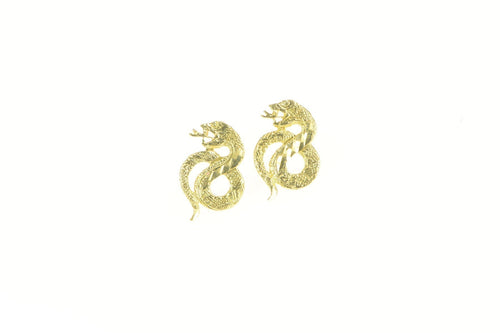 14K Snake Serpent Dragon Etched Stud Earrings Yellow Gold