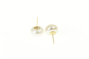 14K 12.8mm Classic Pearl Simple Statement Stud Earrings Yellow Gold