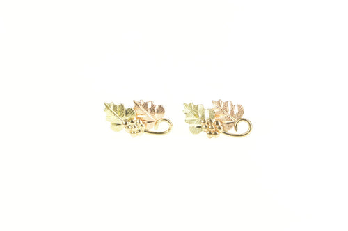 10K Black Hills Leaf Two Tone Stud Earrings Yellow Gold
