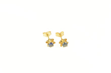 Load image into Gallery viewer, 14K Round Natural Sapphire Solitaire Retro Stud Earrings Yellow Gold