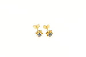 14K Round Natural Sapphire Solitaire Retro Stud Earrings Yellow Gold