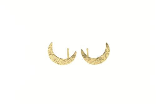 14K Textured Crescent Moon Stud Astrology Stud Earrings Yellow Gold