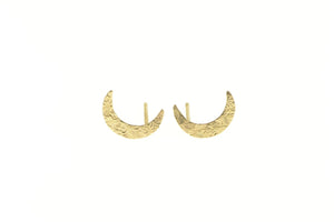 14K Textured Crescent Moon Stud Astrology Stud Earrings Yellow Gold
