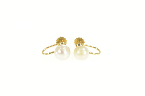 14K 7.2mm Classic Simple Retro Pearl Screw Back Earrings Yellow Gold