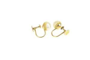 14K 7.2mm Classic Simple Retro Pearl Screw Back Earrings Yellow Gold