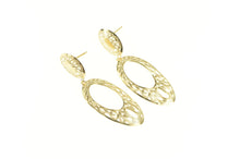Load image into Gallery viewer, 14K Ornate Oval Scroll Etched Design Dangle Earrings Yellow Gold