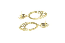 Load image into Gallery viewer, 14K Ornate Oval Scroll Etched Design Dangle Earrings Yellow Gold