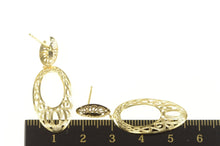 Load image into Gallery viewer, 14K Ornate Oval Scroll Etched Design Dangle Earrings Yellow Gold