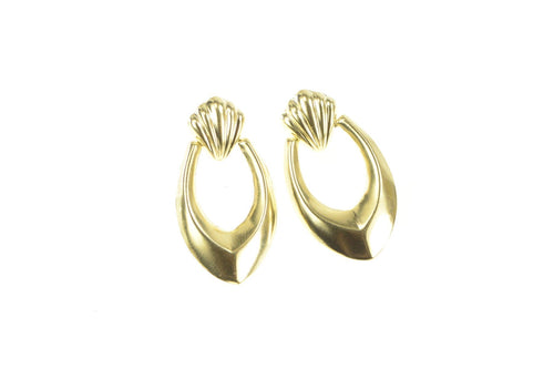 14K Retro Chevron Dangle Door Knocker Statement Earrings Yellow Gold