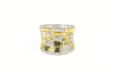 Load image into Gallery viewer, Sterling Silver Two Tone Geometric CZ Encrusted Curved Band Ring