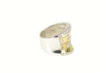 Load image into Gallery viewer, Sterling Silver Two Tone Geometric CZ Encrusted Curved Band Ring