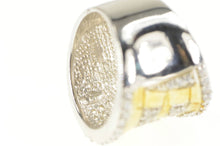 Load image into Gallery viewer, Sterling Silver Two Tone Geometric CZ Encrusted Curved Band Ring