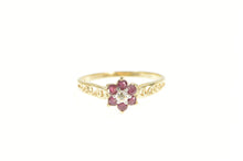 Load image into Gallery viewer, 10K Diamond Ruby Halo Flower Cluster Scroll Band Ring Yellow Gold