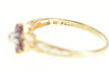 Load image into Gallery viewer, 10K Diamond Ruby Halo Flower Cluster Scroll Band Ring Yellow Gold