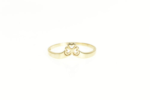 14K Shamrock Clover Lucky Chevron Band Ring Yellow Gold