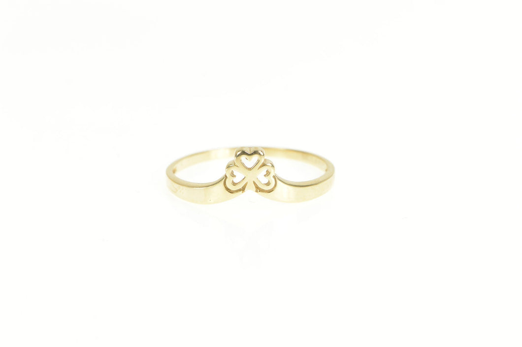 14K Shamrock Clover Lucky Chevron Band Ring Yellow Gold