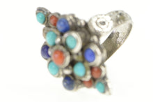 Load image into Gallery viewer, Sterling Silver Turquoise Coral Lapis Lazuli Round Elaborate Ring