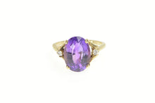 Load image into Gallery viewer, 14K Oval Amethyst Diamond Accent Cocktail Ring Yellow Gold