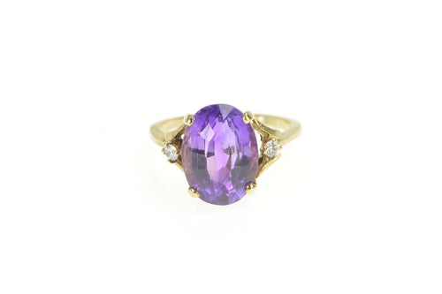 14K Oval Amethyst Diamond Accent Cocktail Ring Yellow Gold