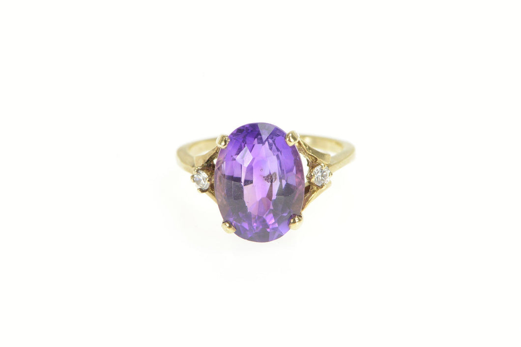 14K Oval Amethyst Diamond Accent Cocktail Ring Yellow Gold