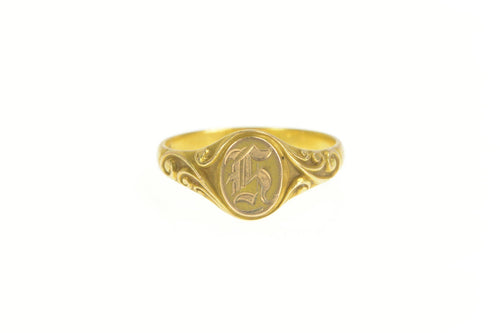14K H Etched Monogram Name Initial Victorian Ring Yellow Gold