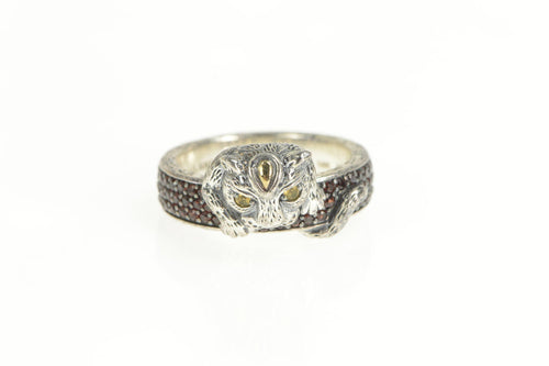 Sterling Silver Two Tone 14k Garnet Citrine Tiger Jaguar Cat Ring