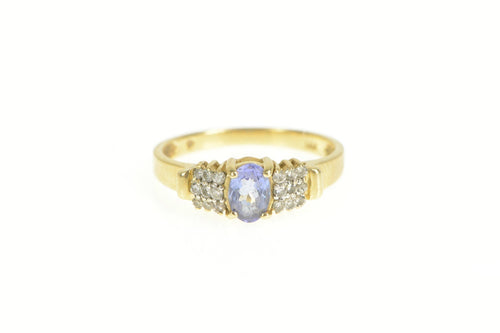 14K Oval Tanzanite Diamond Cluster Accent Ring Yellow Gold