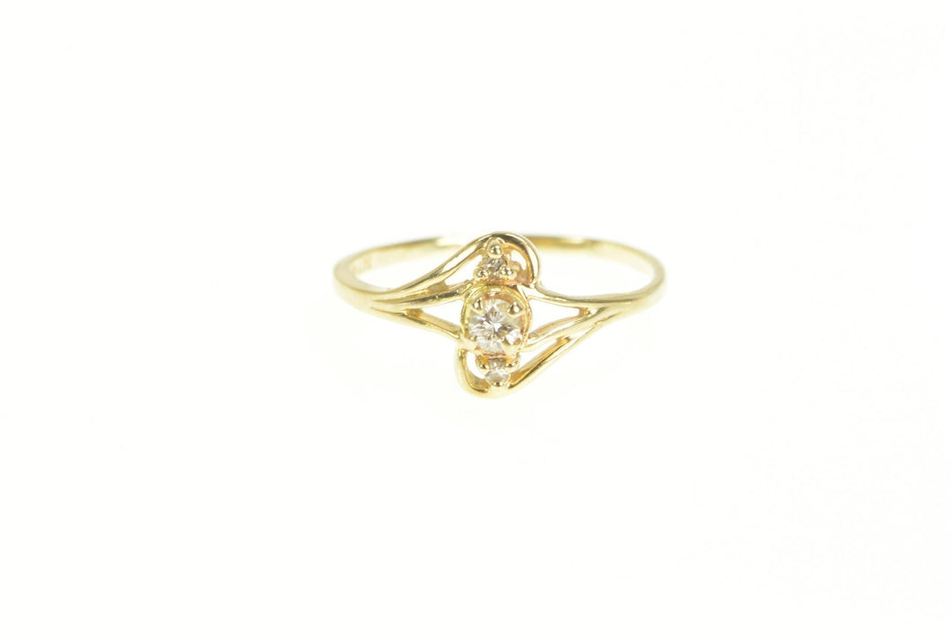10K Diamond Three Stone Curvy Bypass Promise Ring Yellow Gold