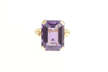 Load image into Gallery viewer, 10K Emerald Cut Amethyst Retro Statement Cocktail Ring Yellow Gold