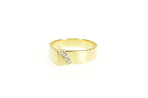 14K Squared Diamond Asymmetrical Wedding Ring Yellow Gold