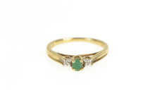 Load image into Gallery viewer, 10K Emerald Diamond Three Stone Engagement Ring Yellow Gold