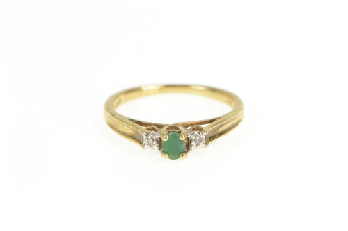 10K Emerald Diamond Three Stone Engagement Ring Yellow Gold