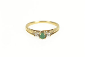 10K Emerald Diamond Three Stone Engagement Ring Yellow Gold