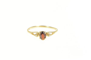 10K Oval Garnet Diamond Accent Classic Simple Ring Yellow Gold