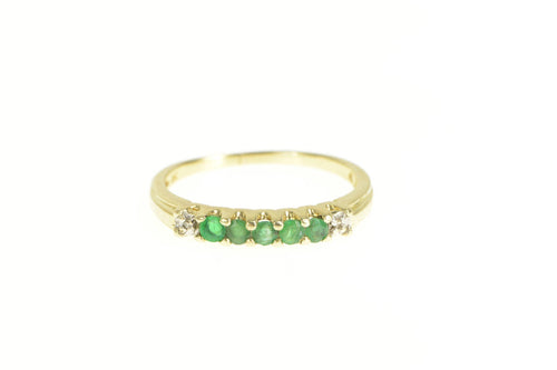 10K Emerald Diamond Accent Wedding Band Ring Yellow Gold