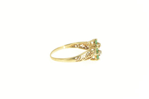 10K Emerald Diamond Accent Flower Cluster Bypass Ring Yellow Gold