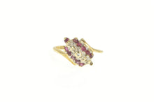 Load image into Gallery viewer, 14K Diamond Ruby Cluster Oval Bypass Statement Ring Yellow Gold