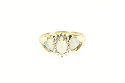 10K Marquise Syn. Opal Diamond Accent Statement Ring Yellow Gold
