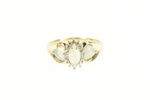 10K Marquise Syn. Opal Diamond Accent Statement Ring Yellow Gold