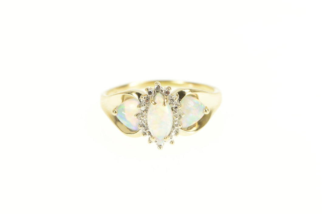 10K Marquise Syn. Opal Diamond Accent Statement Ring Yellow Gold
