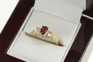 10K Oval Syn. Ruby CZ Accent Classic Statement Ring Yellow Gold