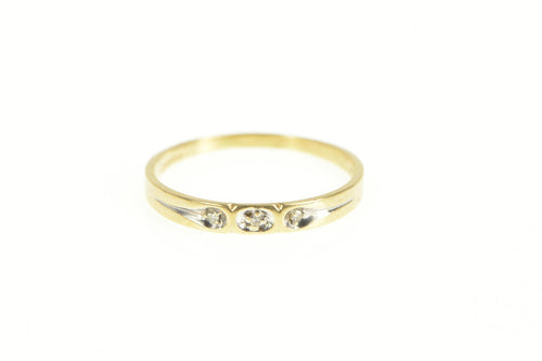 14K Diamond Three Stone Simple Wedding Band Ring Yellow Gold