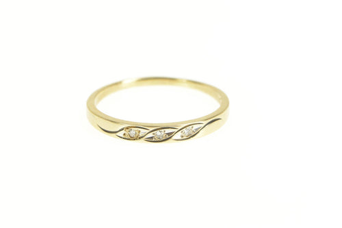 14K 1950's Retro Diamond Wavy Design Wedding Ring Yellow Gold
