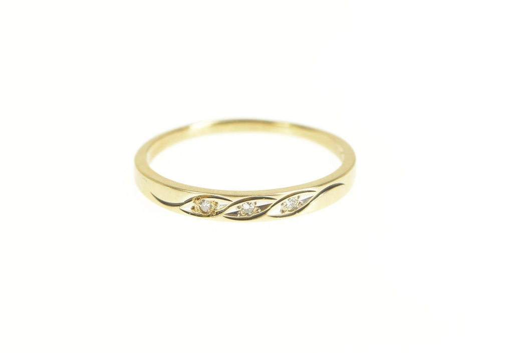 14K 1950's Retro Diamond Wavy Design Wedding Ring Yellow Gold