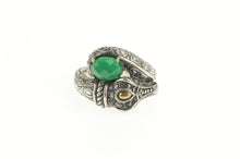 Load image into Gallery viewer, Sterling Silver 14k Gold Green Chalcedony Crocodile Cayman Ring