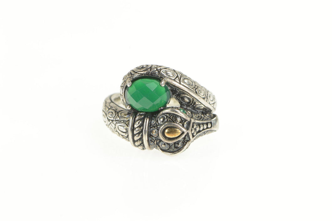 Sterling Silver 14k Gold Green Chalcedony Crocodile Cayman Ring
