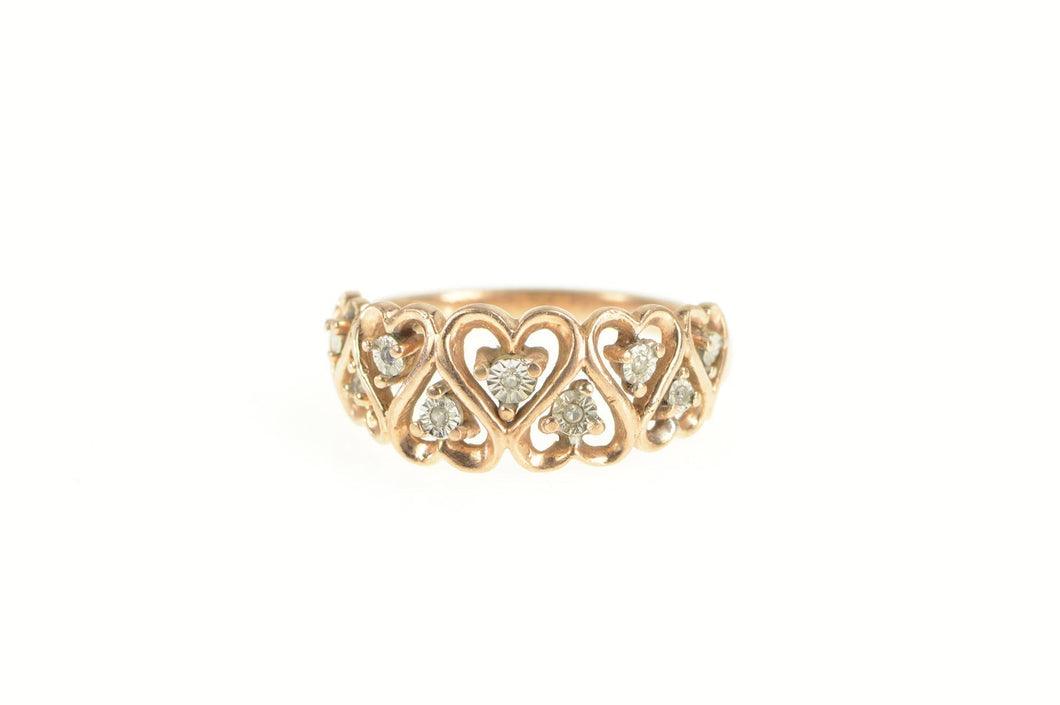 10K Diamond Wavy Heart Love Symbol Band Ring Rose Gold
